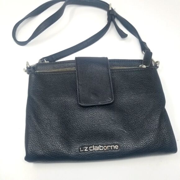 Liz Claiborne Black Faux Leather Crossbody Bag. - Picture 1 of 14